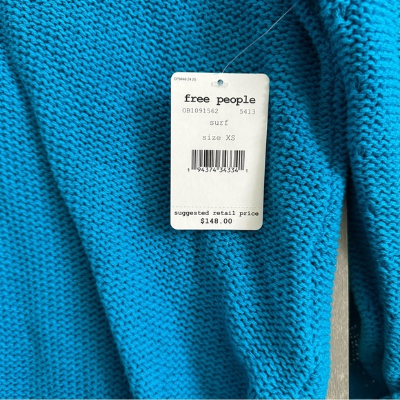 Free People Women's Firefly Knit Tunic Oversized Sweater Surf Blue XS NWT Boho - Picture 12 of 16
